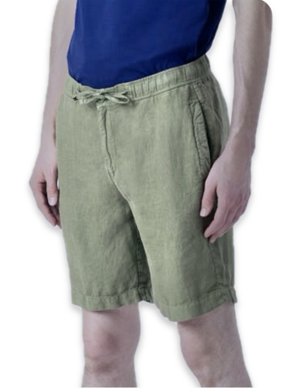 Bugatchi 100% Linen Drawstring Shorts Mens Large Olive Green Bermuda Casual